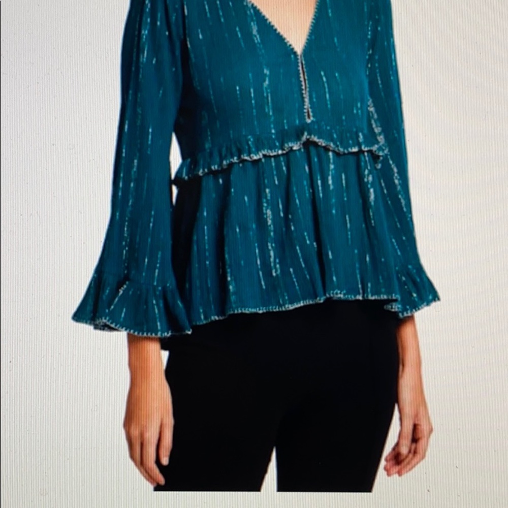 Chloe Oliver Turquoise Metallic Striped Peplum